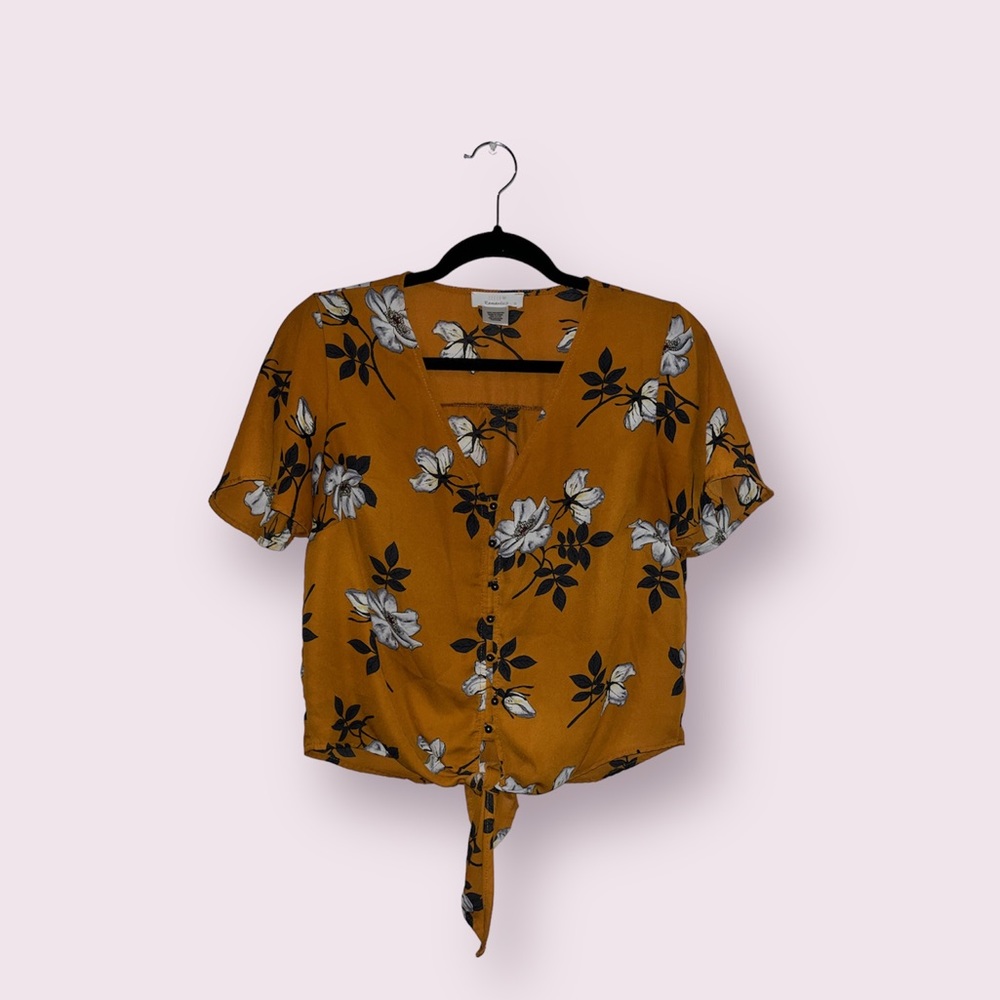 Burnt orange cropped floral blouse